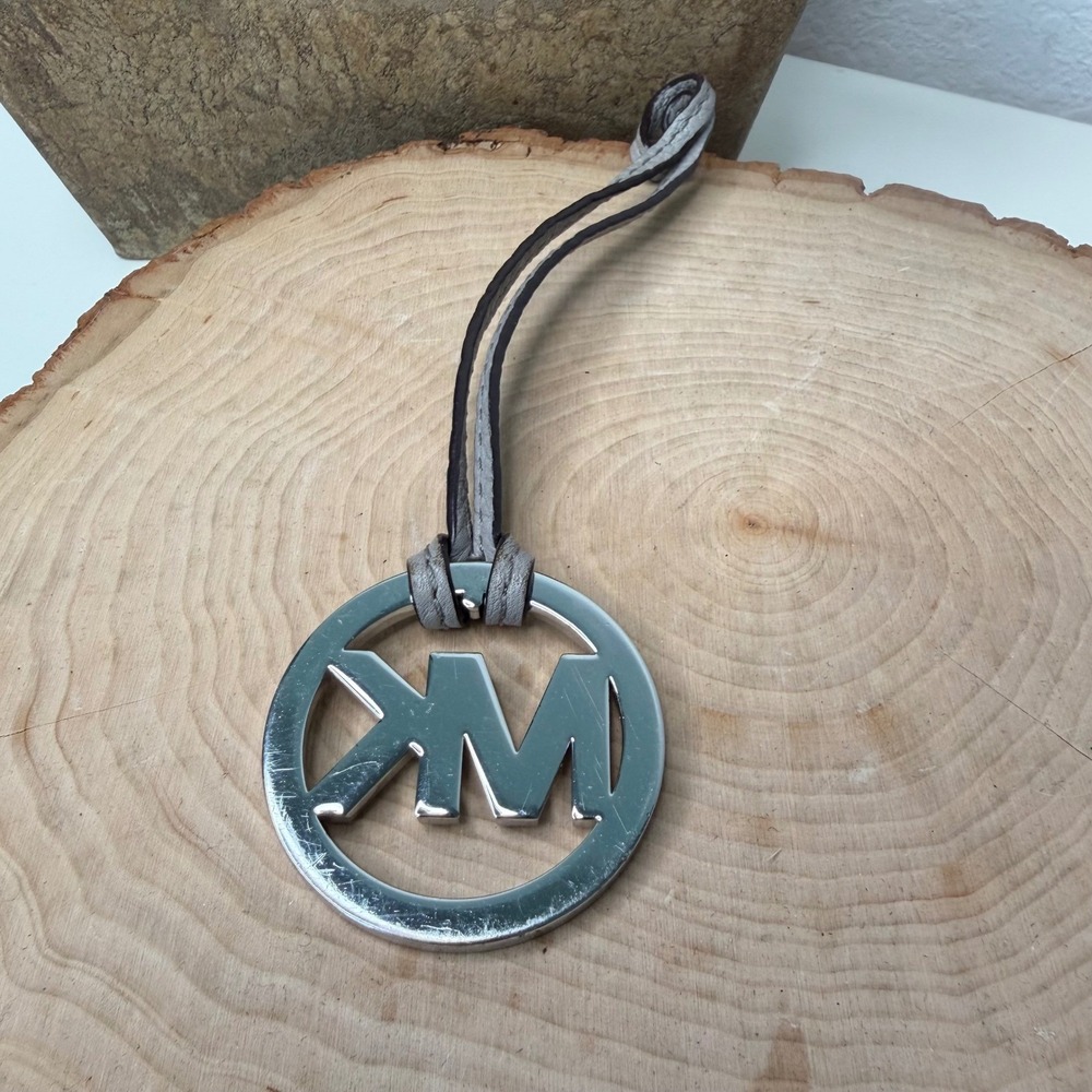 Michael Kors Bag Charm Women Grey Silver Logo Medallion Designer OS - Picture 2 of 3